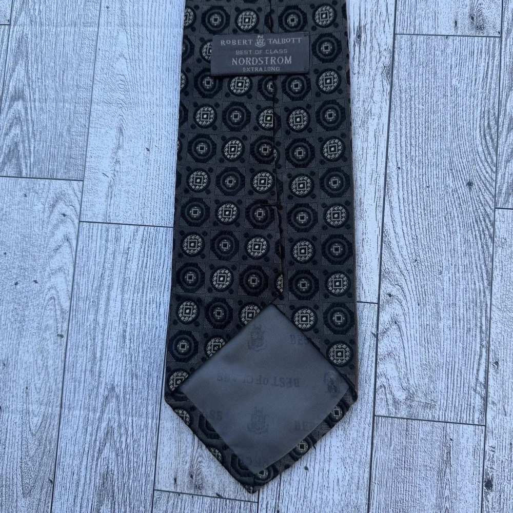 Robert Talbott Tie EXTRA LONG Best of Class Gray Geometric Floral Stylish Sharp - Picture 5 of 10